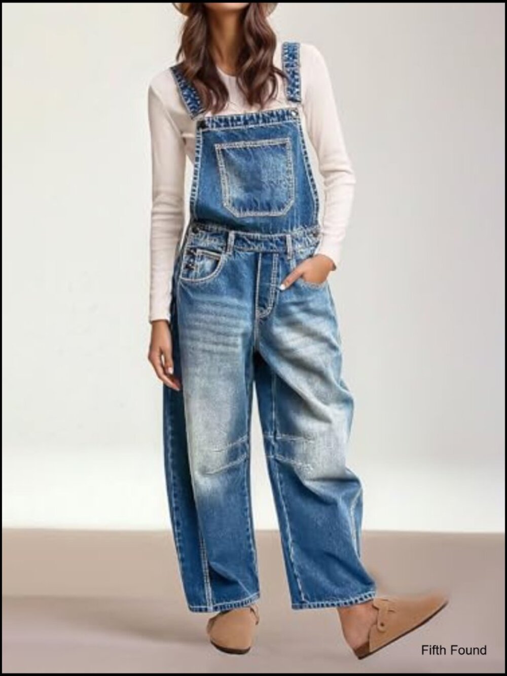 Barrel Leg Denim Overalls with Pockets Casual Jumpsuit - Picture 5 of 7